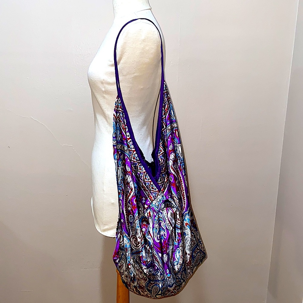 Purple bohemian floral shoulder satin bag